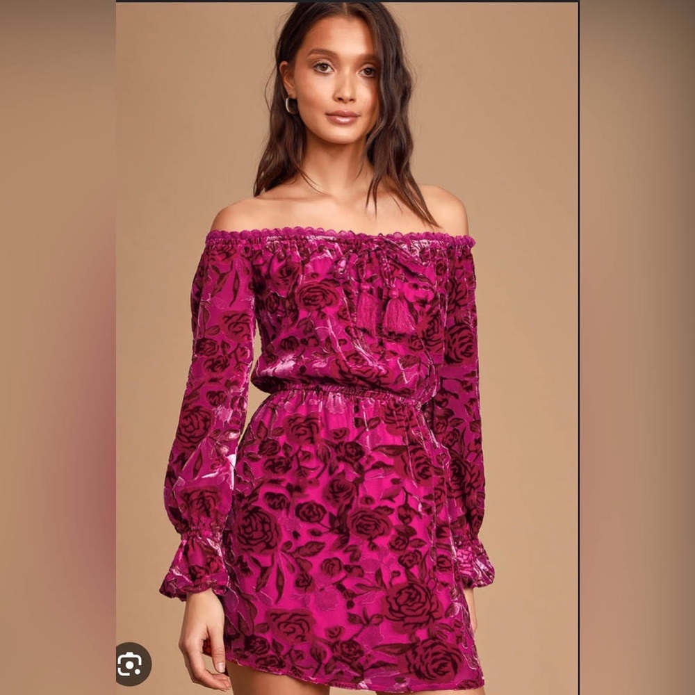 Lulu's Vibrant Pink Floral Long Sleeve Dress